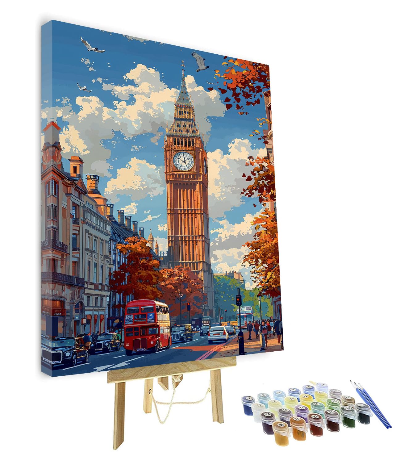 TISHIRON London England Art DIY Paint by Numbers Kit for Adults Big Ben in London Paint by Numbers Streets of London Paint by Numbers Kit Acrylic Painting Oil Painting Art Crafts 16"x20" with Frame
