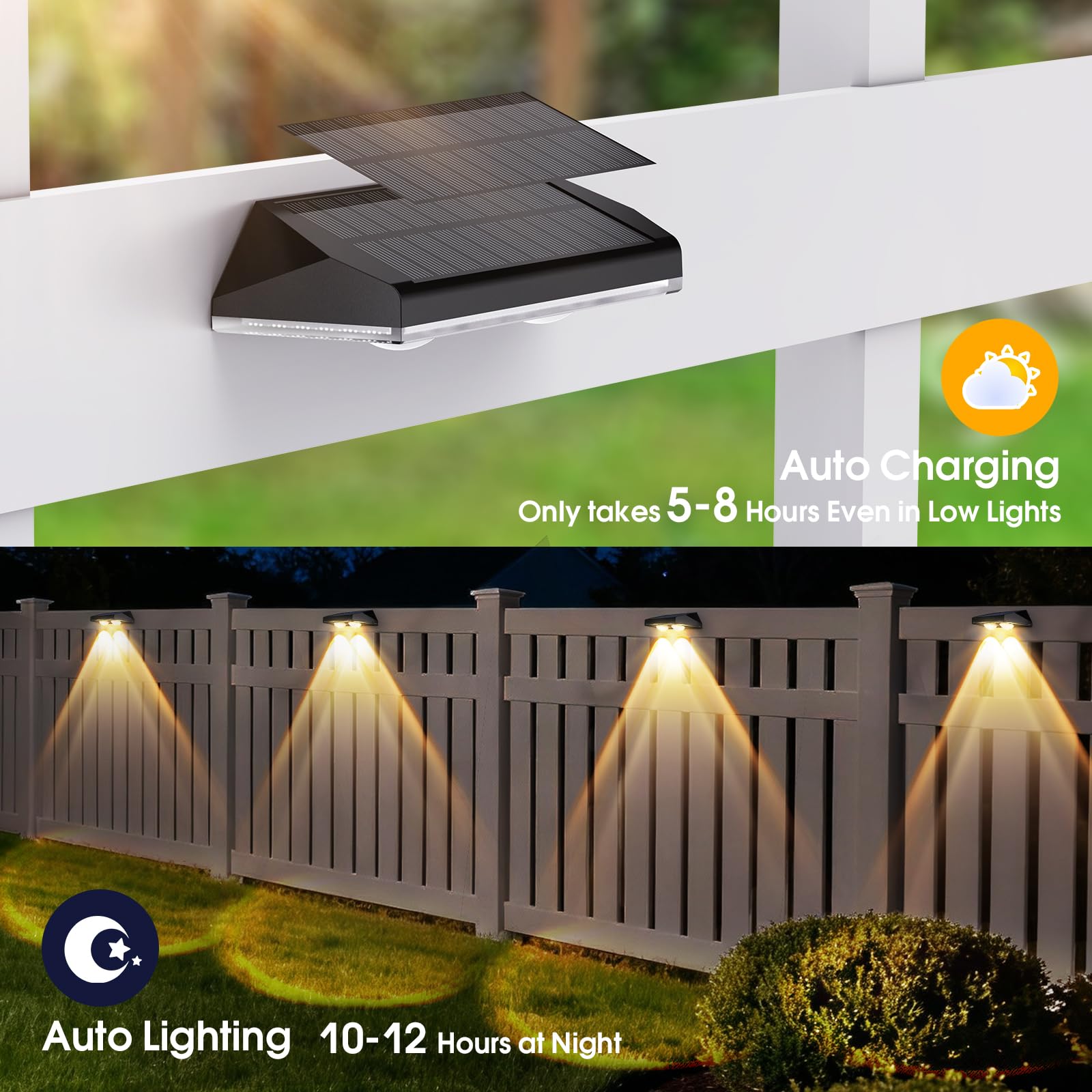 AUDLES Solar-Zaunleuchten für den Außenbereich, wasserdicht, Zaunlichter, solarbetrieben mit 3 CCT-Modi, Solar-Wandleuchte für Außen, Stufen, Terrasse, Garten, Deck, Treppen, 8 Stück