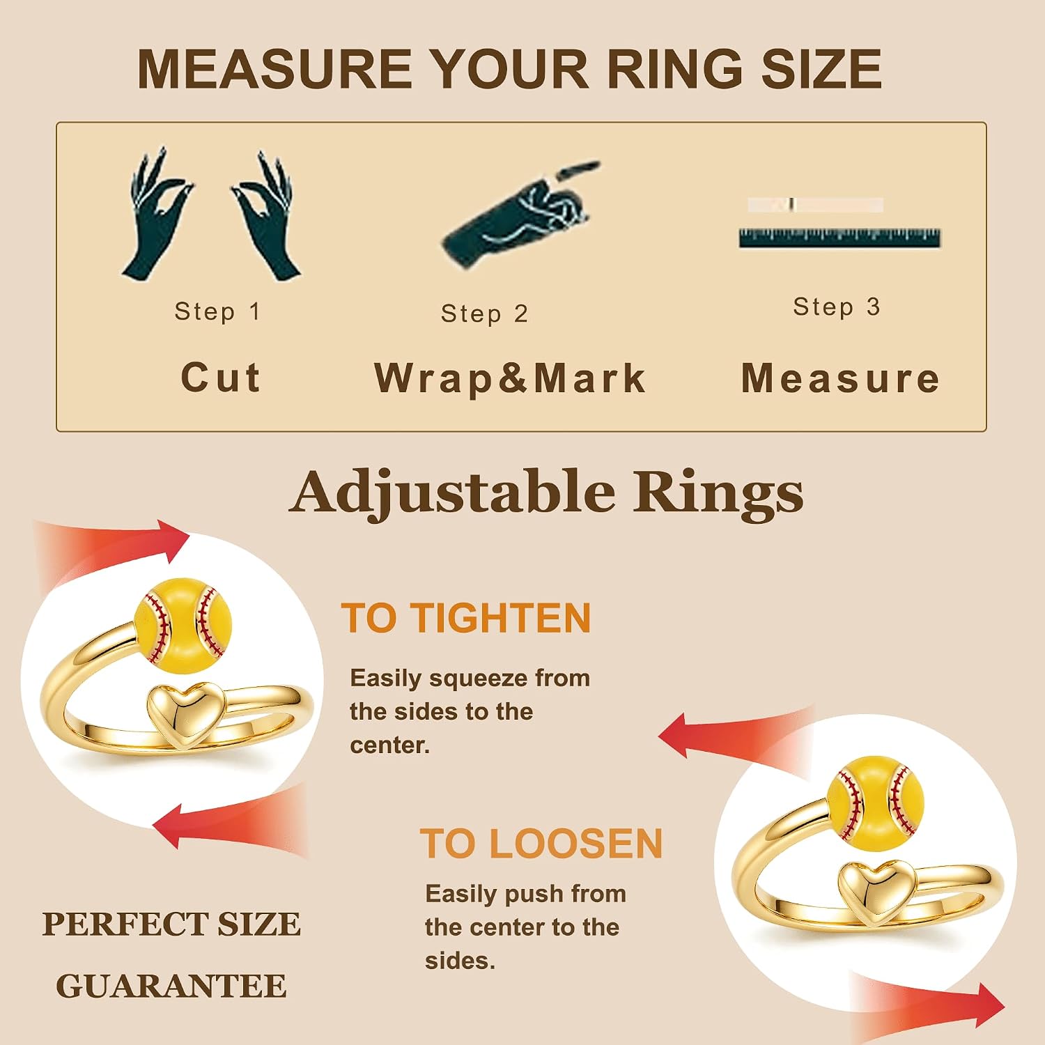 Softball Basketball Soccer Tennis Volleyball Rings for Teens Women 14k Gold Plated Adjustable Rings Non Tarnish Sport Accessories Jewelry Gift for Women