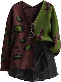WDIRARA Women's Leopard Tiger Print Cardigan V Neck Long