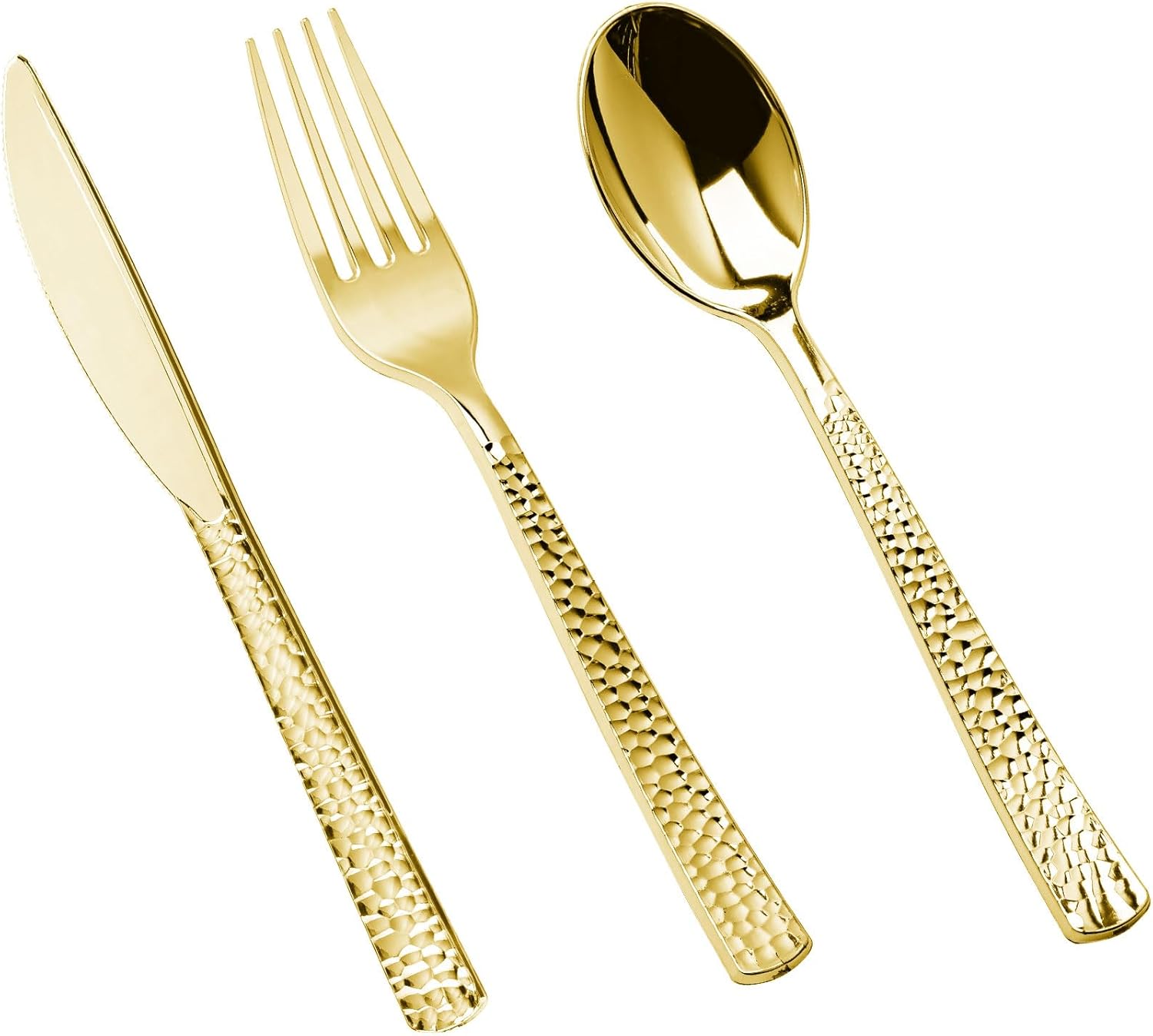 150PCS Gold Plastic Silverware, Heavy Duty Plastic Cutlery Set, Disposable Utensils - 50 Forks, 50 Spoons and 50 Knifes for Party, Wedding and Events