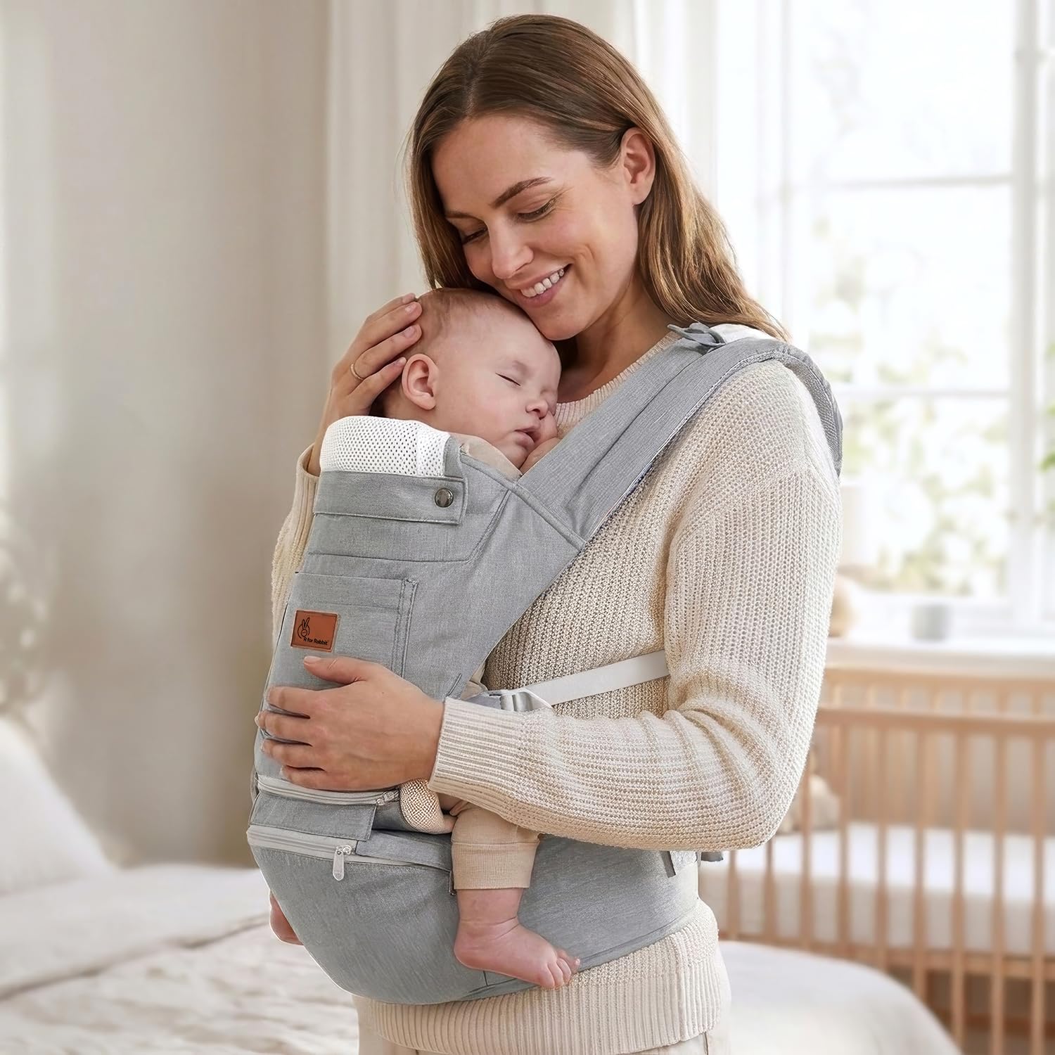 R for Rabbit Upsy Daisy Ergo Baby Carrier for New Born | 8 in 1 Hip Seat Front and Back Carry Position Adjustable Straps Kangaroo Bags for 4 to 36 Months Kids Upto 15 Kg (Light Grey)-image-33