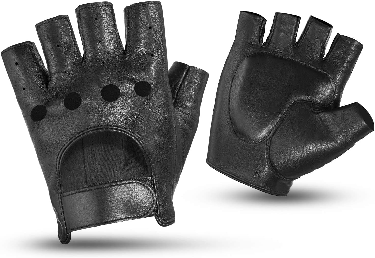 KEMIMOTO Fingerless Sheepskin Leather Motorcycle Gloves Half Finger Riding and Driving Gloves for Men and Women