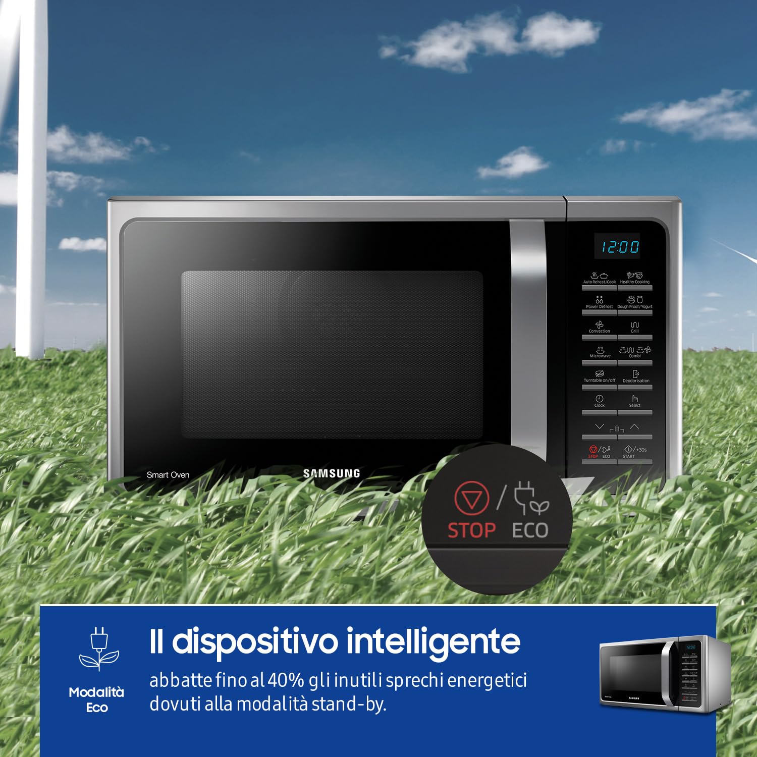 Samsung Forno a Microonde Combinato a libera installazione SmartOven MC28H5015CS/ET, Cottura Ventilata, Microonde + Grill 900 W + 1500 W, 28 L, 52l x 47h x 31p cm, Argento