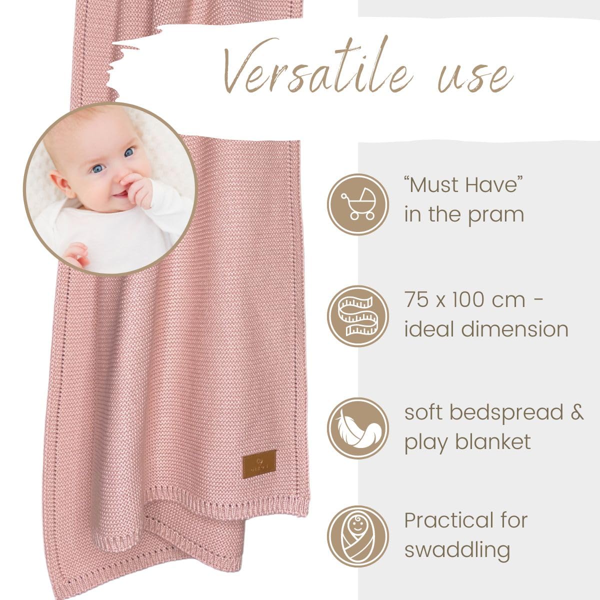 DIKOS Baby Blanket Made of 100% GOTS Organic Cotton Pink 4 Seasons Newborn Cotton Blanket Soft Knitted Blanket Cuddly Blanket Baby Girl First Equipment Baby Gift for Birth - Image 4