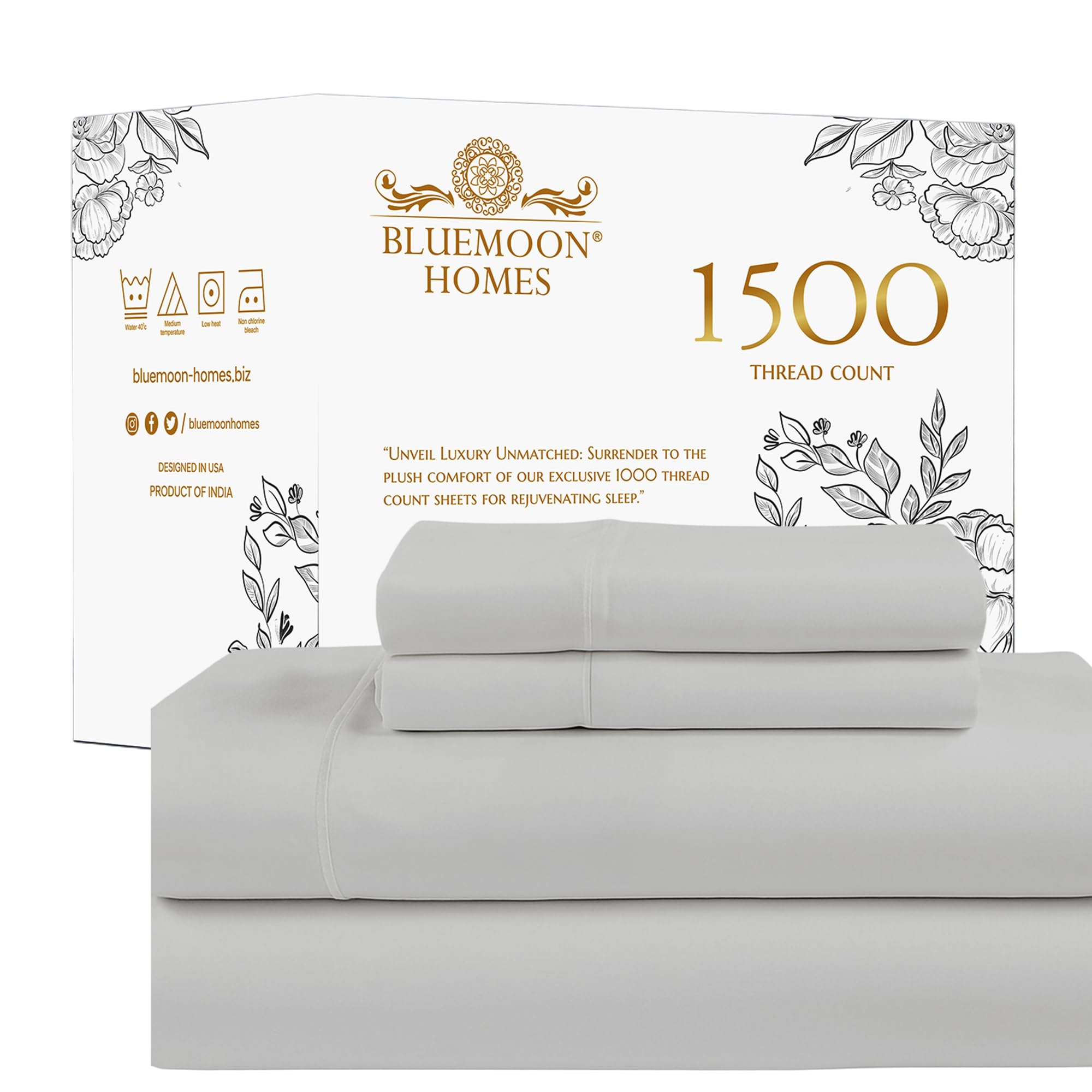 Bluemoon Homes 100 Egyptian Cotton Sheets King Size Deep Pocket - 1500 Thread Count Bed Sheets King Size
