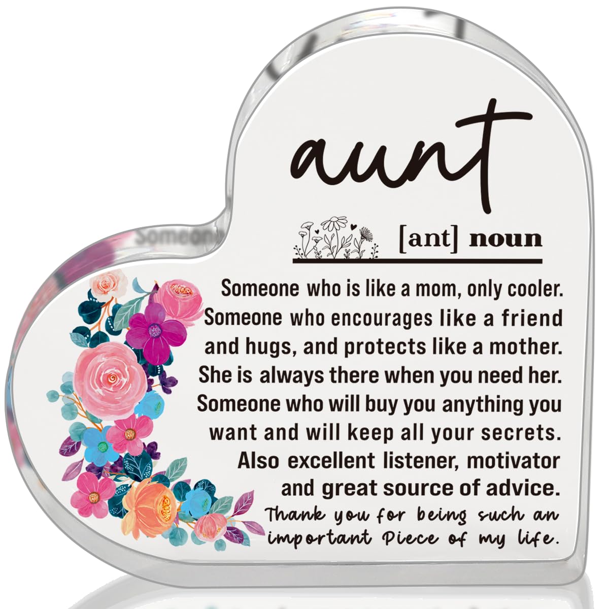 Aunt Gifts - Best Aunt Ever Plaque, Birthday & Mothers Day Gift from Niece & Nephew, Acrylic Definition Plaque