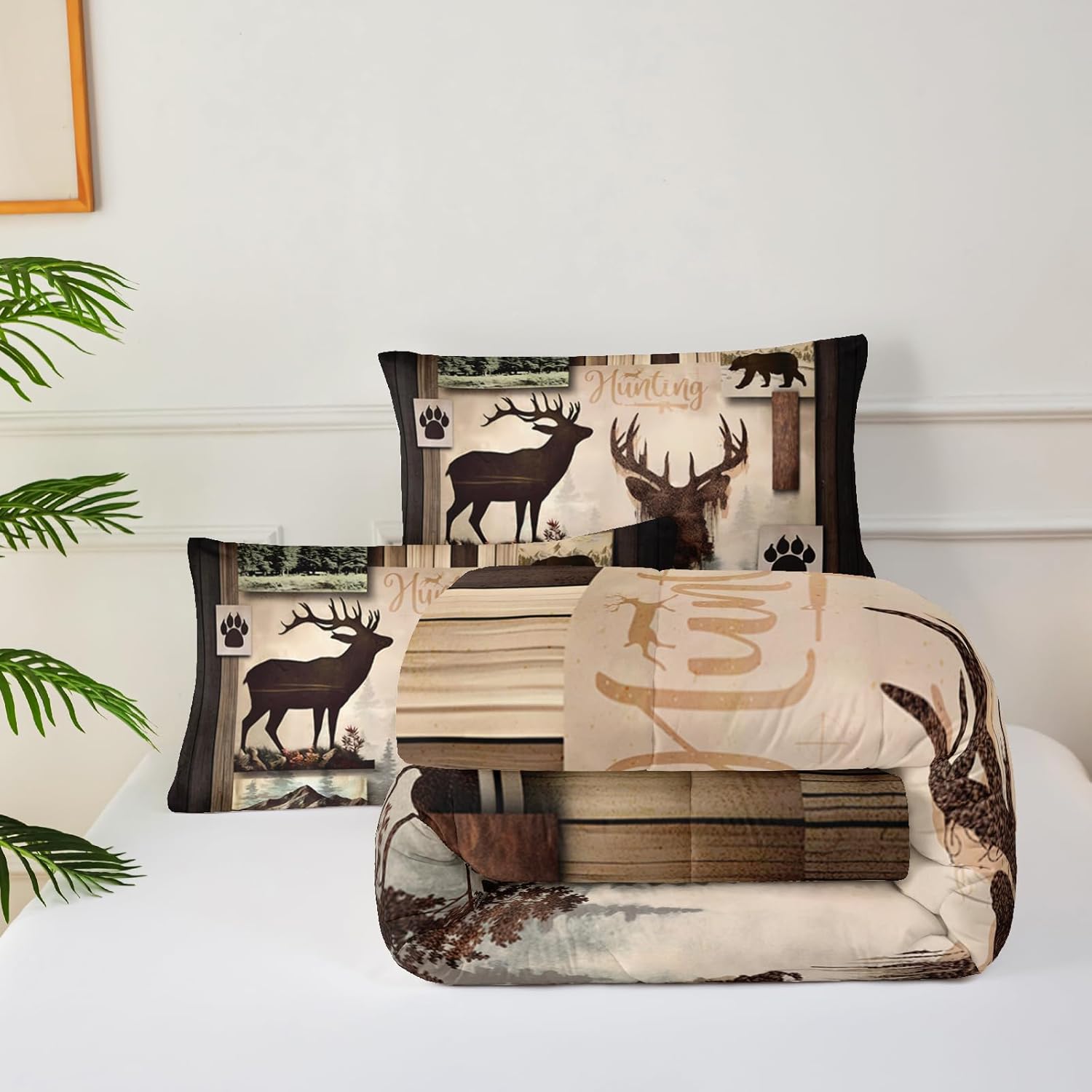Deer Comforter Set Queen Size，Lodge Quilt Set Full/Queen Size, Rustic Cabin Bedding Set Black Deer，Deer Themed Bedroom Decor with 1 Comforter with 2 Pillow Case - Image 5