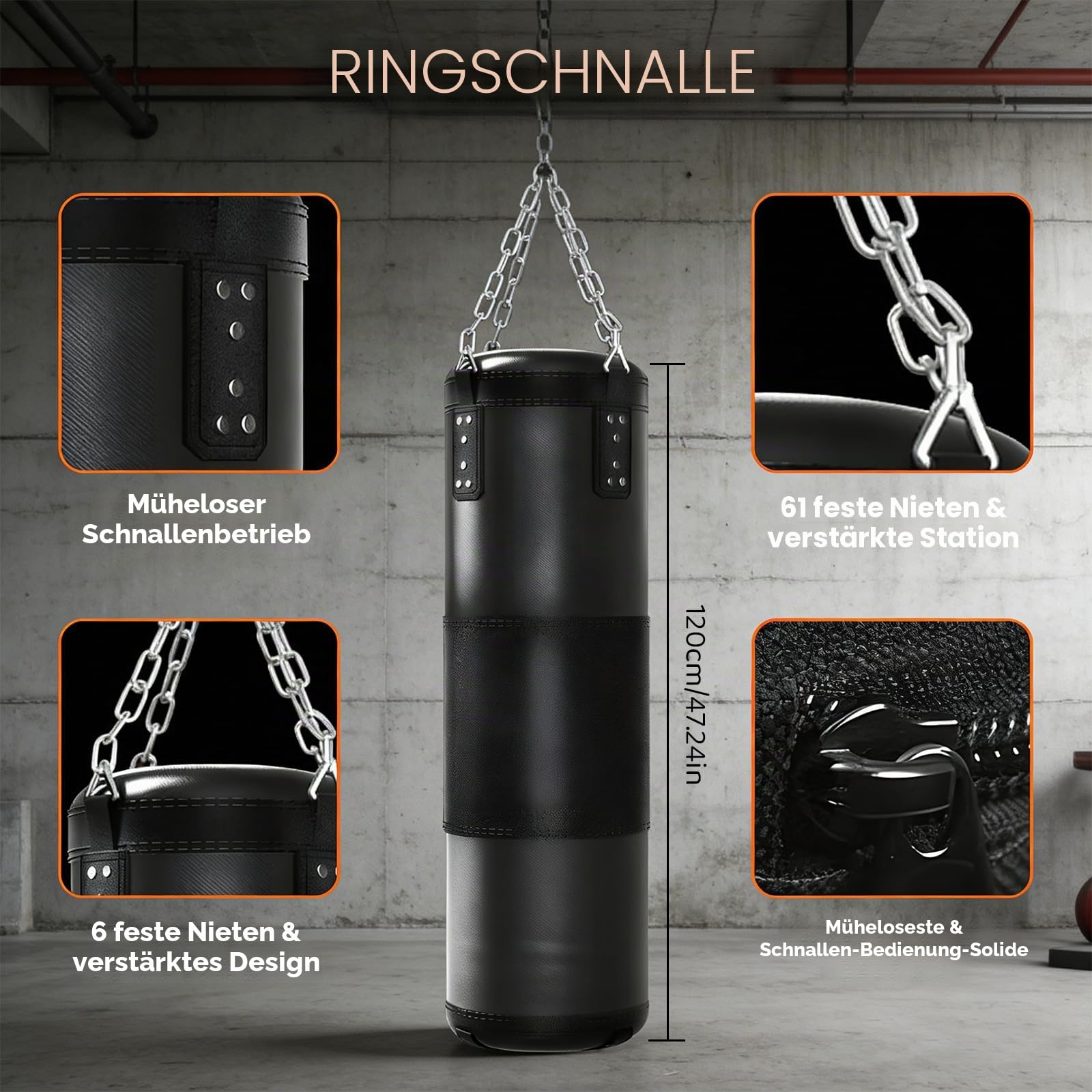 Boxsack Set für Erwachsene 120cm | Schwerer Boxsack mit 12oz Boxhandschuhen & Zubehör | Komplettes Trainingsequipment für Boxen, Kickboxen, MMA | Ideal für Heimtraining & Fitness Anfänger