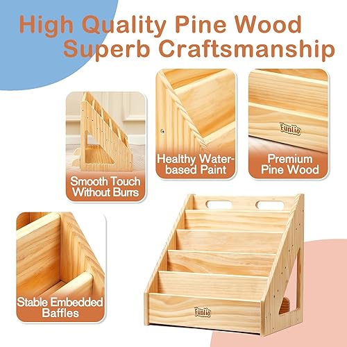 Miniatura 4 de FUNLIO Montessori - Estantería para niños pequeños de 1 a 5 años, estantería frontal para niños con asa y dispositivo antiinclinación, estantería de