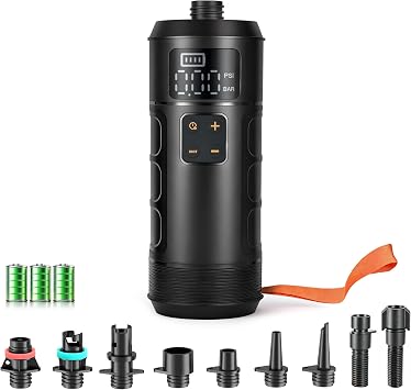 Compact Rechargeable SUP Pump, Lightweight Cordless Electric Paddle Board Pump, 12 PSI Portable Inflator with Auto Shut-Off for Stand Up Paddle Boards, Kayaks and Pool Floats