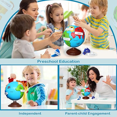Miniatura 6 de Globo giratorio para niños  Juguete interactivo de aprendizaje de geografía para niños de 3 años, globo educativo de 8 pulgadas con 6 continentes y