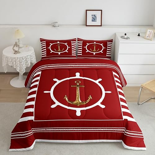 Feelyou Anchor Decor Comforter Set King Size Nautical Themed