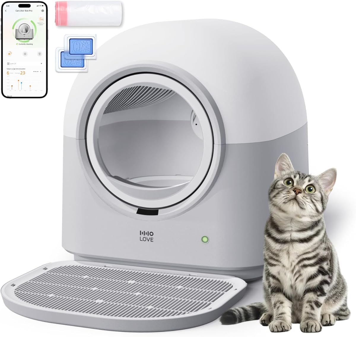 HHOLOVE L2 Self Cleaning Cat Litter Box Safe Anti-Pinch,with Deodorizer and Liner,Automatic Hands-Free Smart Robot Self Cleaning Litter Box - Large 60L Capacity, for Multiple Cats : Pet Supplies