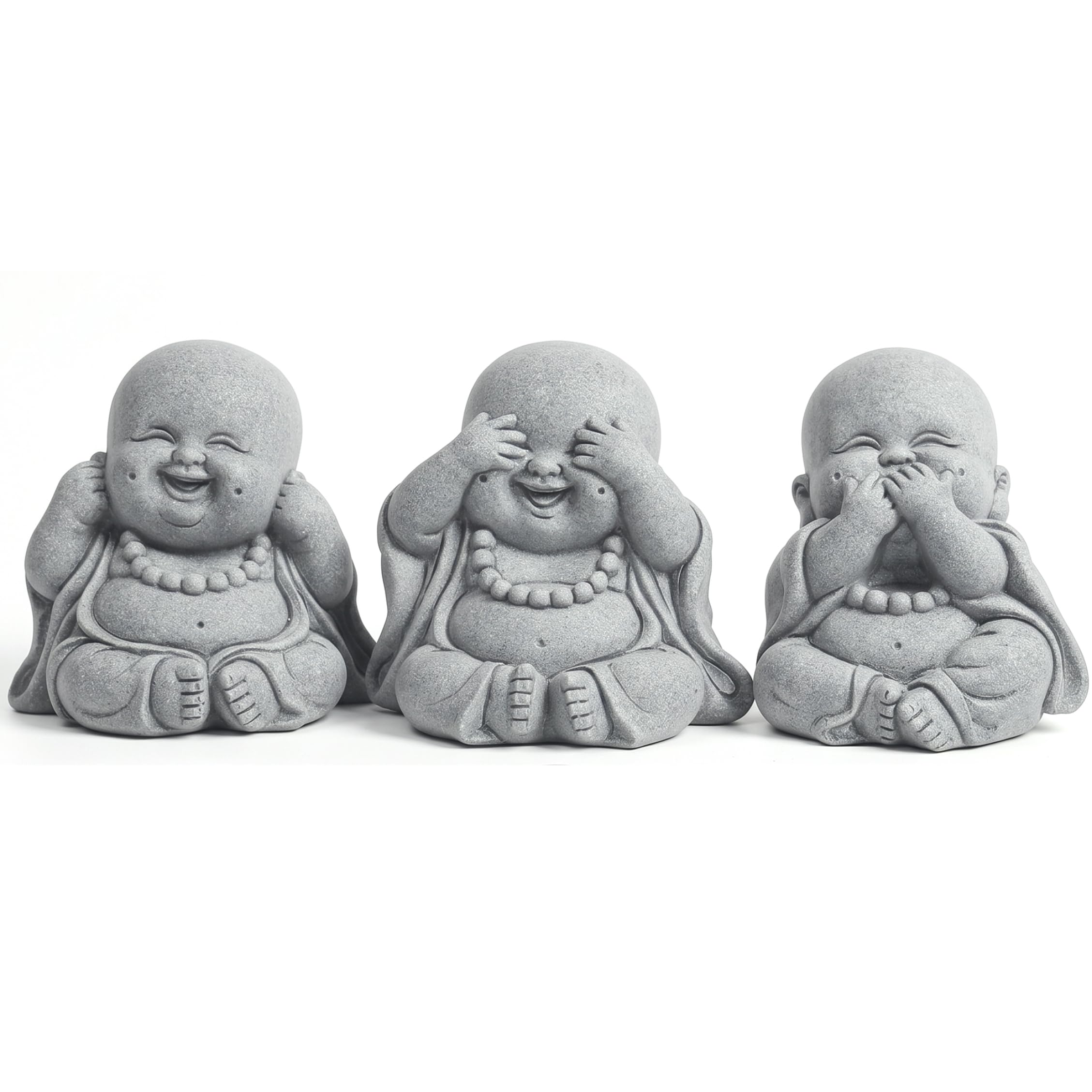 Xoeryoy 3 Pack Buddha Statue, Handcrafted Baby Buddha Decor Laughing Feng Shui for Garden Bonsai & Indoor Zen Spaces, 3 inch