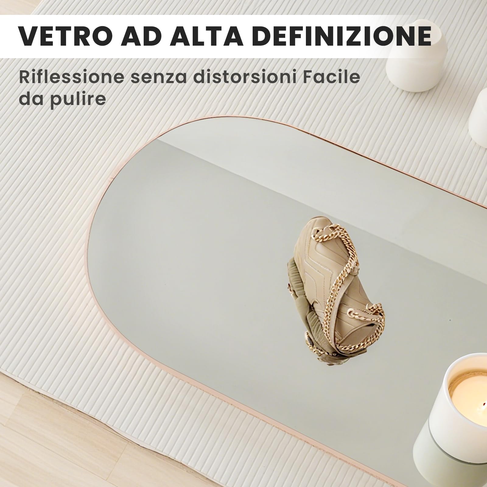 Specchio da Terra ad Arco 160x50 cm, Specchio da Parete con Cornice in Alluminio Dorato, Design Moderno, da Appoggiare o Appendere per Soggiorno, Camera da Letto, Ingresso