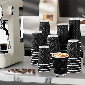 Lamosi 10 oz Coffee Cups 120 Pack Disposable Insulated Corrugated Paper Cup