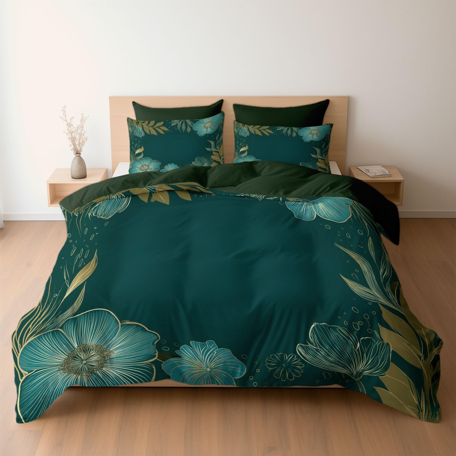 Parure de lit 260x240 en microfibre douce vert forêt luxe