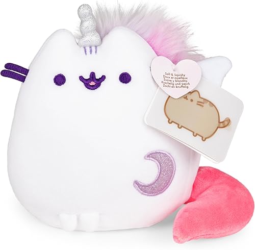 GUND Pusheen Super Pusheenicorn - Peluche de gato Squisheen extra blando, blanco, 6 pulgadas