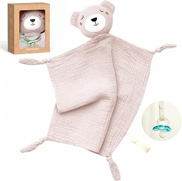 Momcozy Bear Loveys for Babies with Cotton - Soft Security Blanket for Boy or Girl for Self-Soothing On-The-Go-Portable & Anti-Drop Design - Newborn Gift,Must HavePink Bear 14 inch