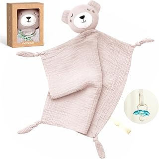 Momcozy Bear Loveys for Babies with Cotton - Soft Security Blanket for Boy or Girl for Self-Soothing On-The-Go-Portable & Anti-Drop Design - Newborn Gift,Must Have(Pink Bear 14 inch)