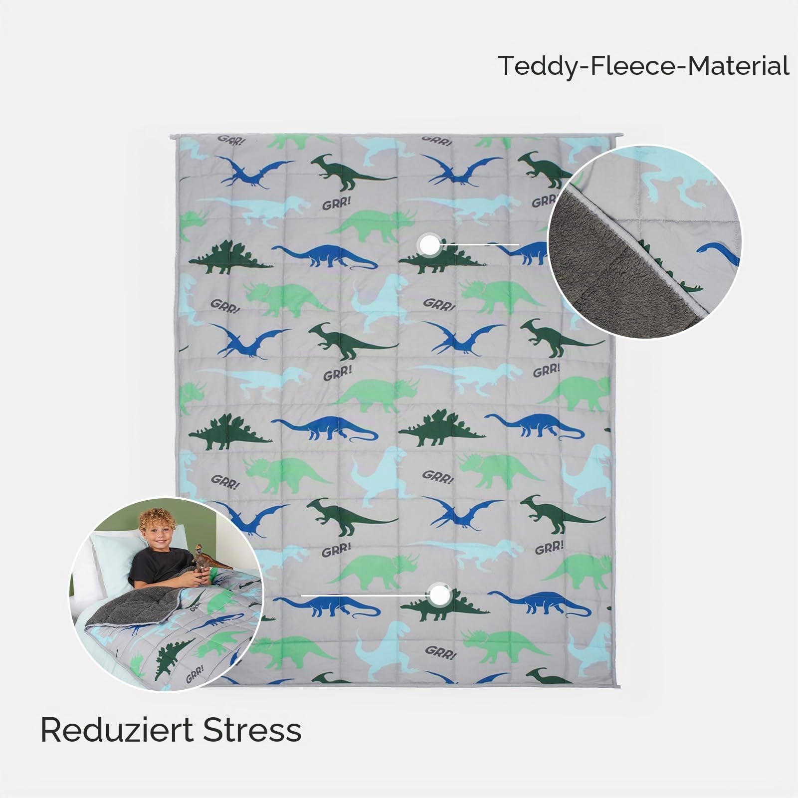 OHS Gewichtsdecke 3kg Dino 100 x 150 cm Grau Weighted Blanket