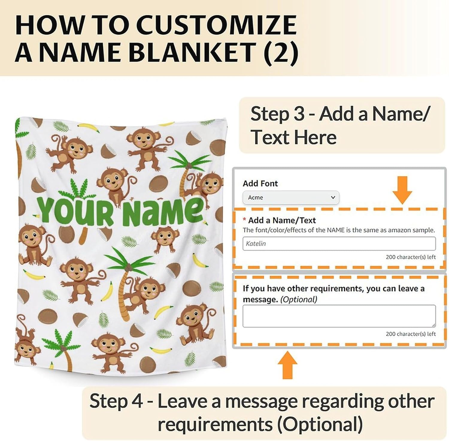 Personalized Name Monkey Blanket for Adults - 60x80 Inches Twin Size - Soft Lightweight Fluffy Blanket Gift - White Cartoon Throw Blanket for Bed, Couch, Sofa