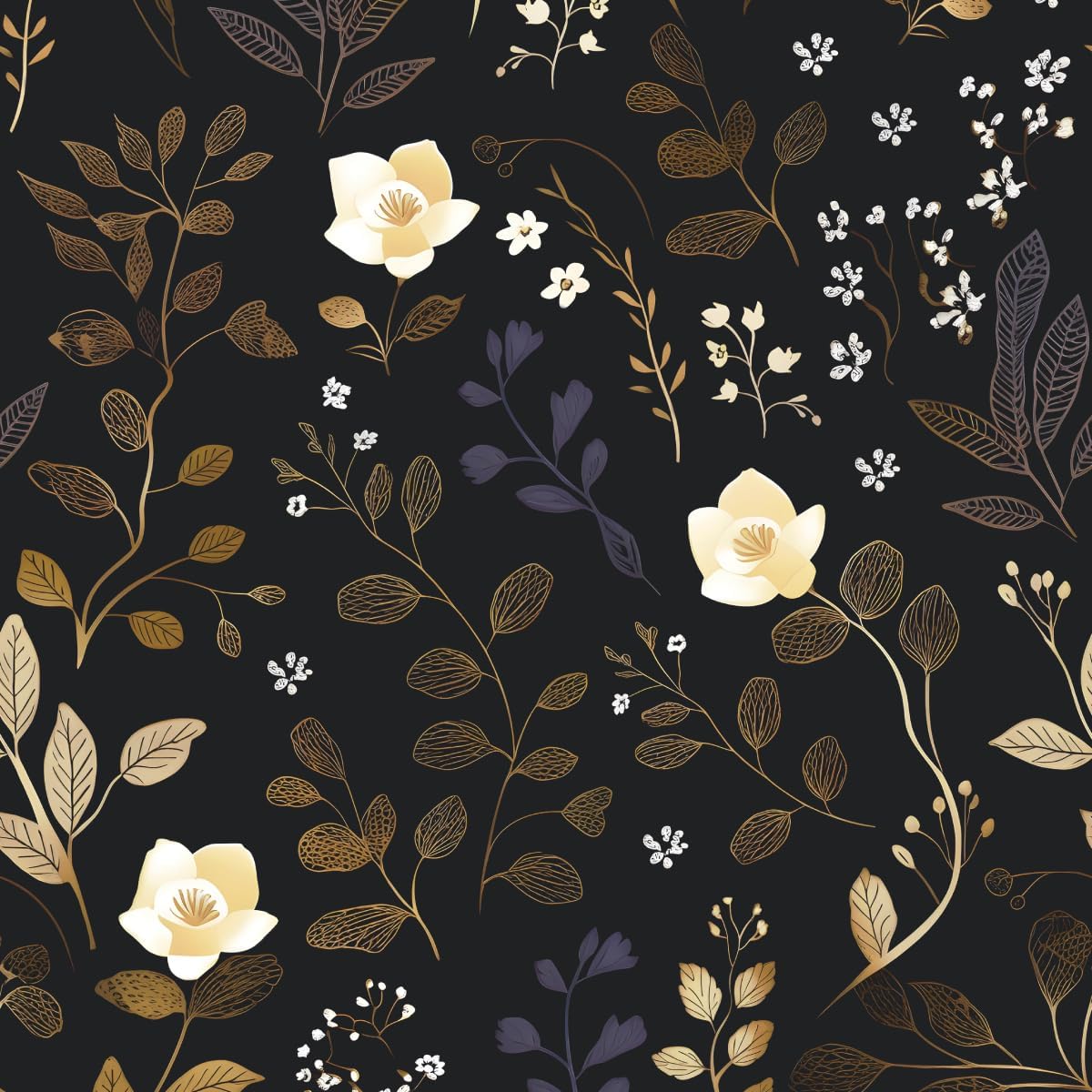 ILHIIOR Gold Leaf Peel and Stick Wallpaper Boho Leaf Contact Paper Dark Floral Removable Self Adhesive Waterproof Wall Paper for Cabinet Drawers Wall Decor Renter Friendly 17.5''x393''