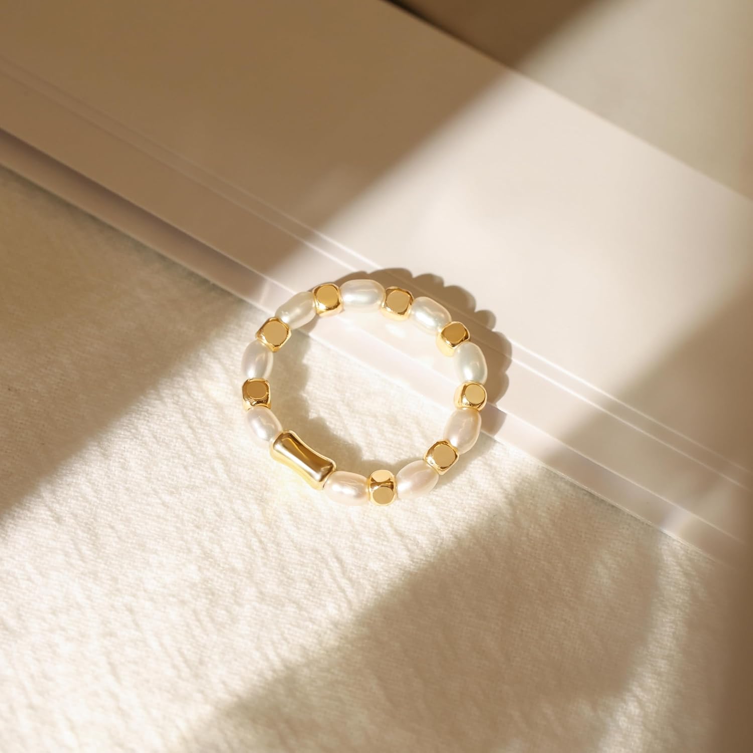 Baroque Pearl Dainty Beaded Rings for Women Stackable Stretch Jewelry Flexible Elastic Ring Sizes 6-9
