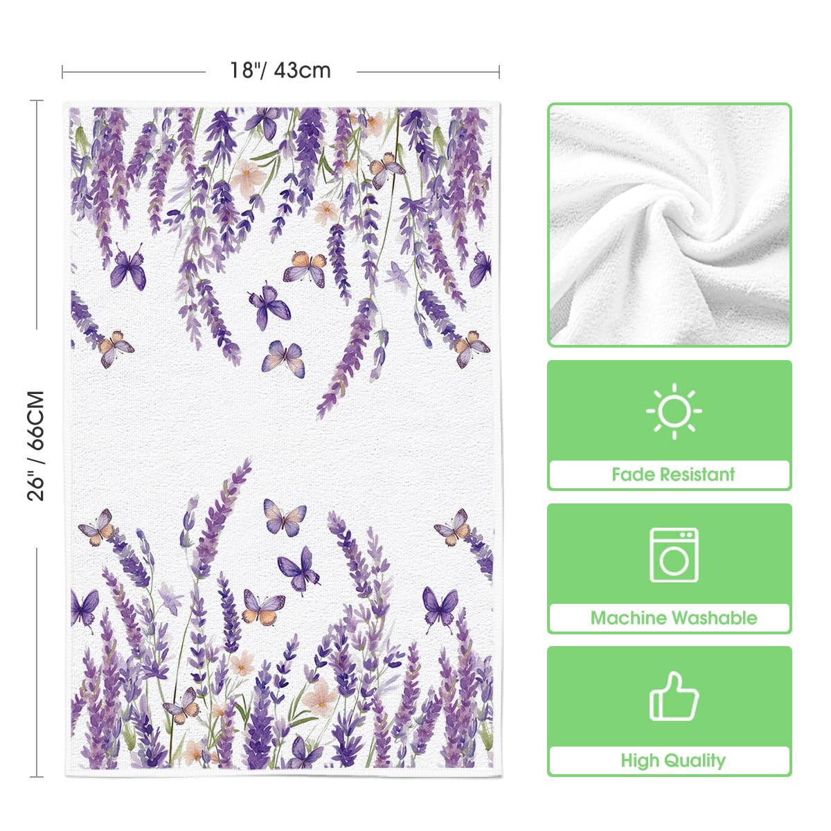 Artoid Mode Butterfly Lavender Sweet Home Spring Kitchen Towels Dish Towels, 18x26 Inch Farmhouse Summer Decoration Cleaning Set of 4