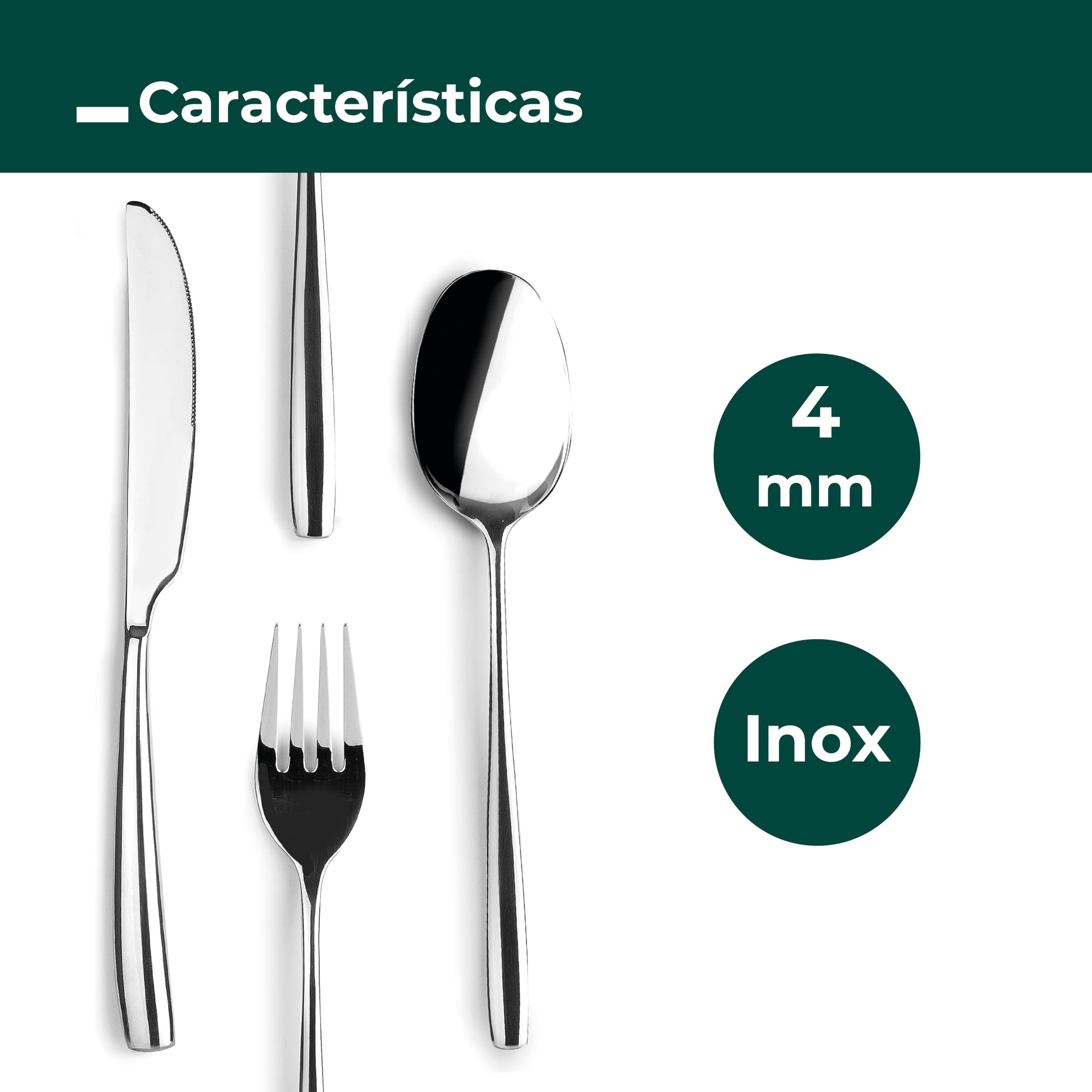 JAY - 16080524 - Juego de Cubiertos para 6 Personas, Pack 24, Acero Inoxidable 18/10, Serie Ópalo, Grosor 4 mm, Cuchara, Tenedor, Cuchillo y Cucharilla Aptos para Lavavajillas, Plateado