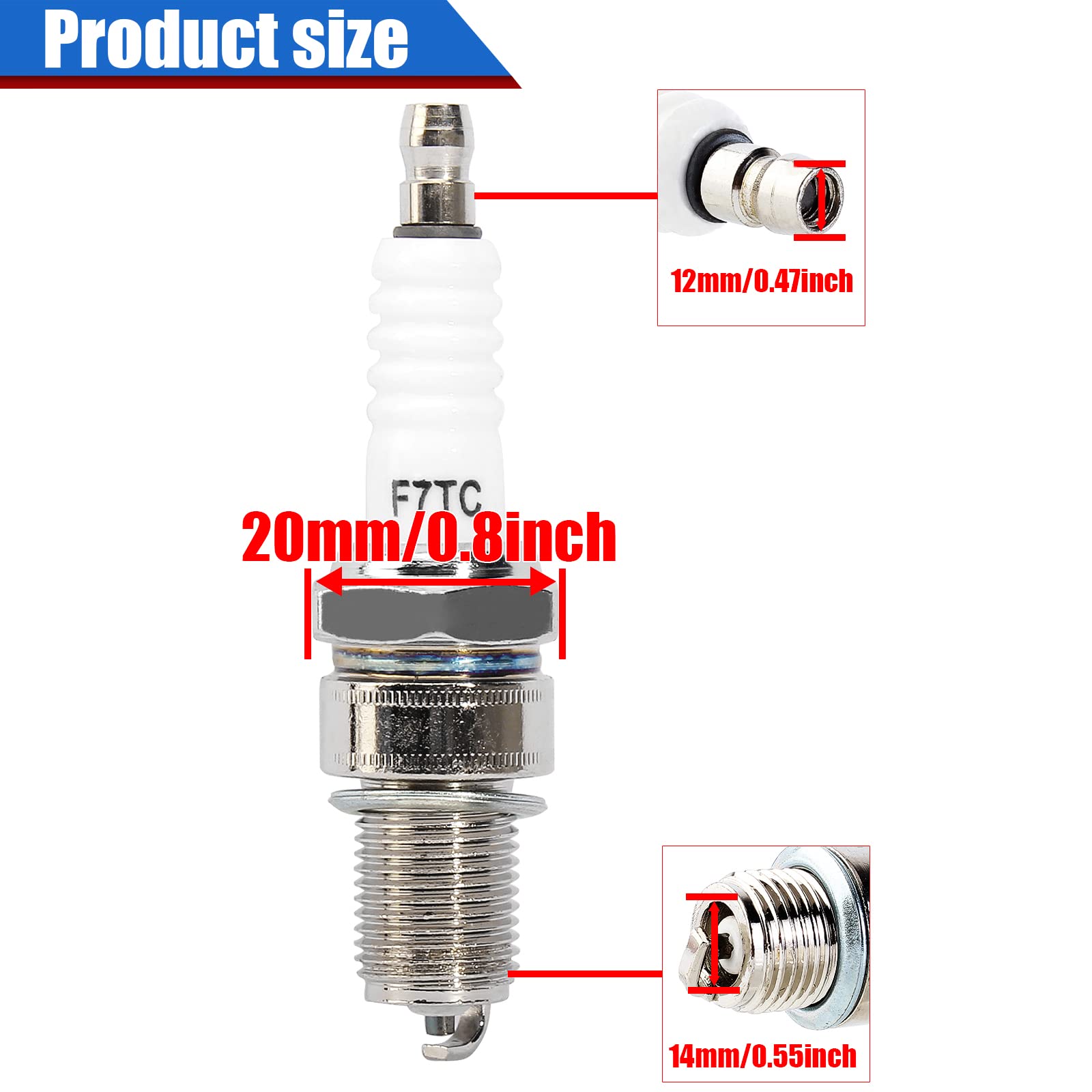 YOFMOO 3 pcs Spark Plug F7TC Compatible for GX120 GX160 GX200 GX240 GX270 GX340 GX390 Generator Lawnmower Tractor Rototiller Water Pump Gokart Mini Bike Tillage Polishing Machine 170FF 173F - Image 2