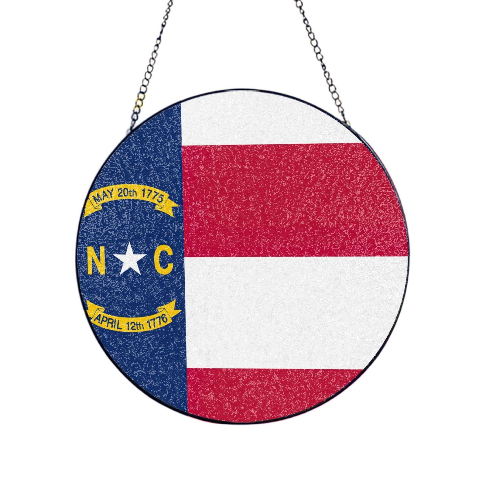 North Carolina State Flag Print Glass Sun Catcher For Windows Hanging Garden Ornament Womens Gift