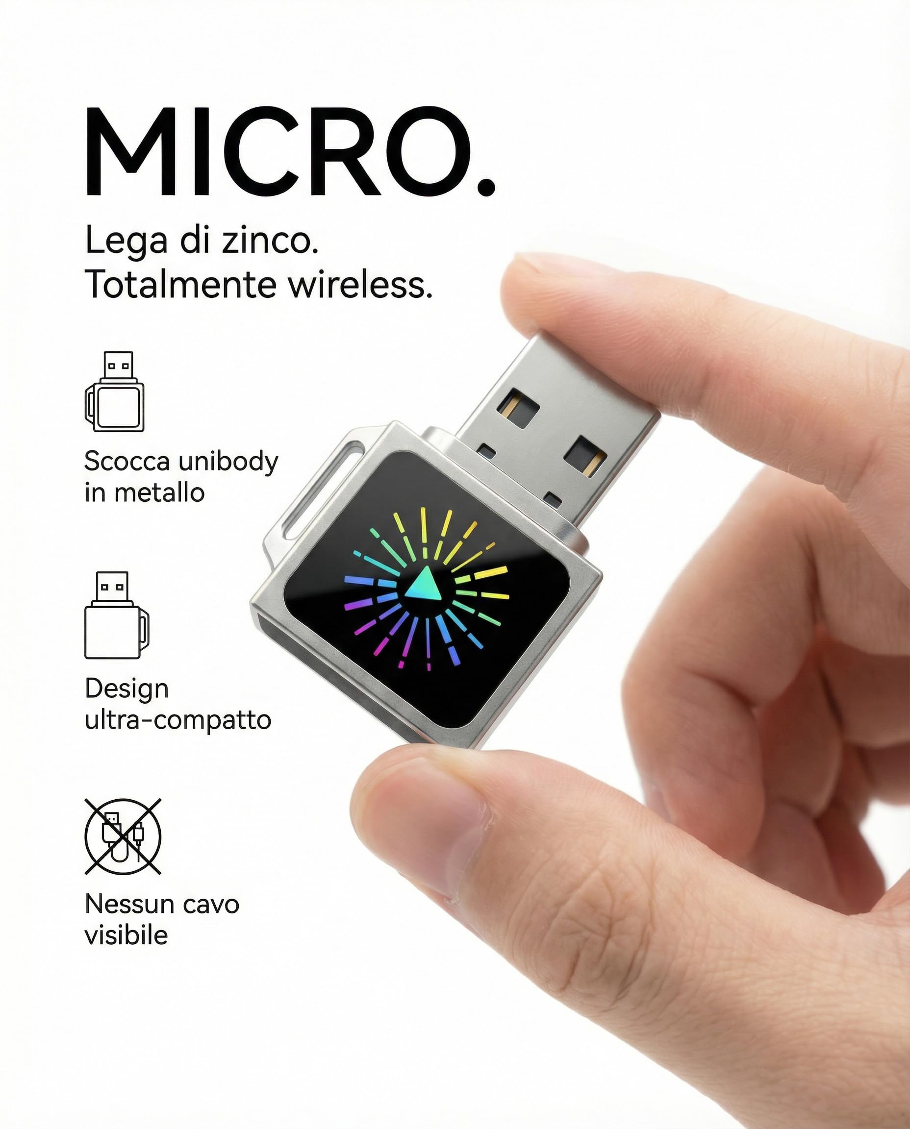 Adattatore wireless per Apple CarPlay e Android Auto, mini dongle con WiFi 6 e Bluetooth, riconnessione automatica, design compatto in metallo USB-C Incluso