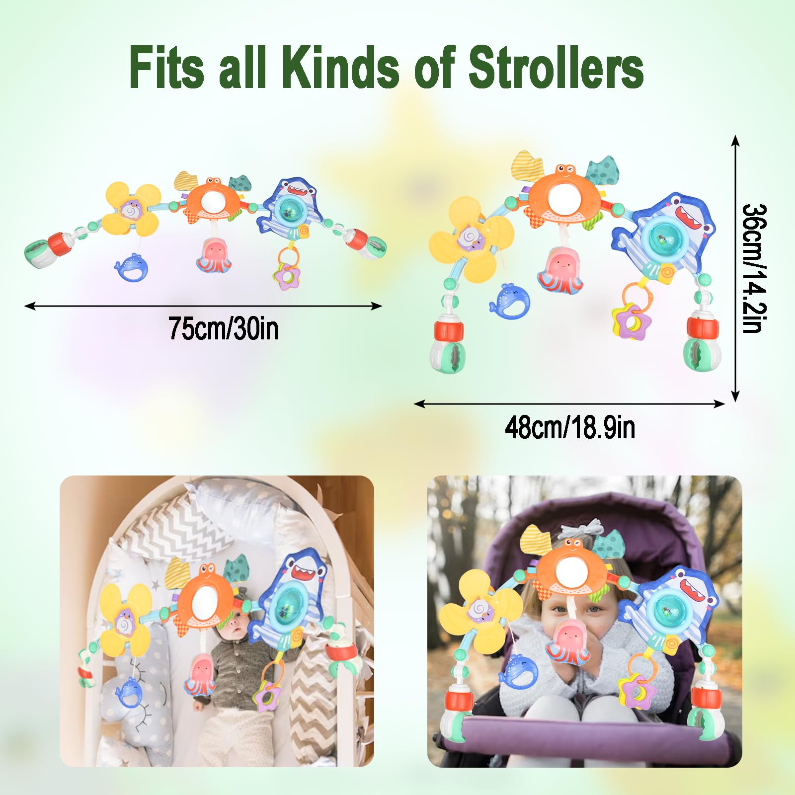 Arche Eveil Bebe 0-3 Mois, Réglable Arche d'éveil pour Bébé, Jouet Poussette Bebe pour Transats, Siège Auto et Landau, Jouets D'éveil Jouet Bebe 0-3 Mois Garçon Fille