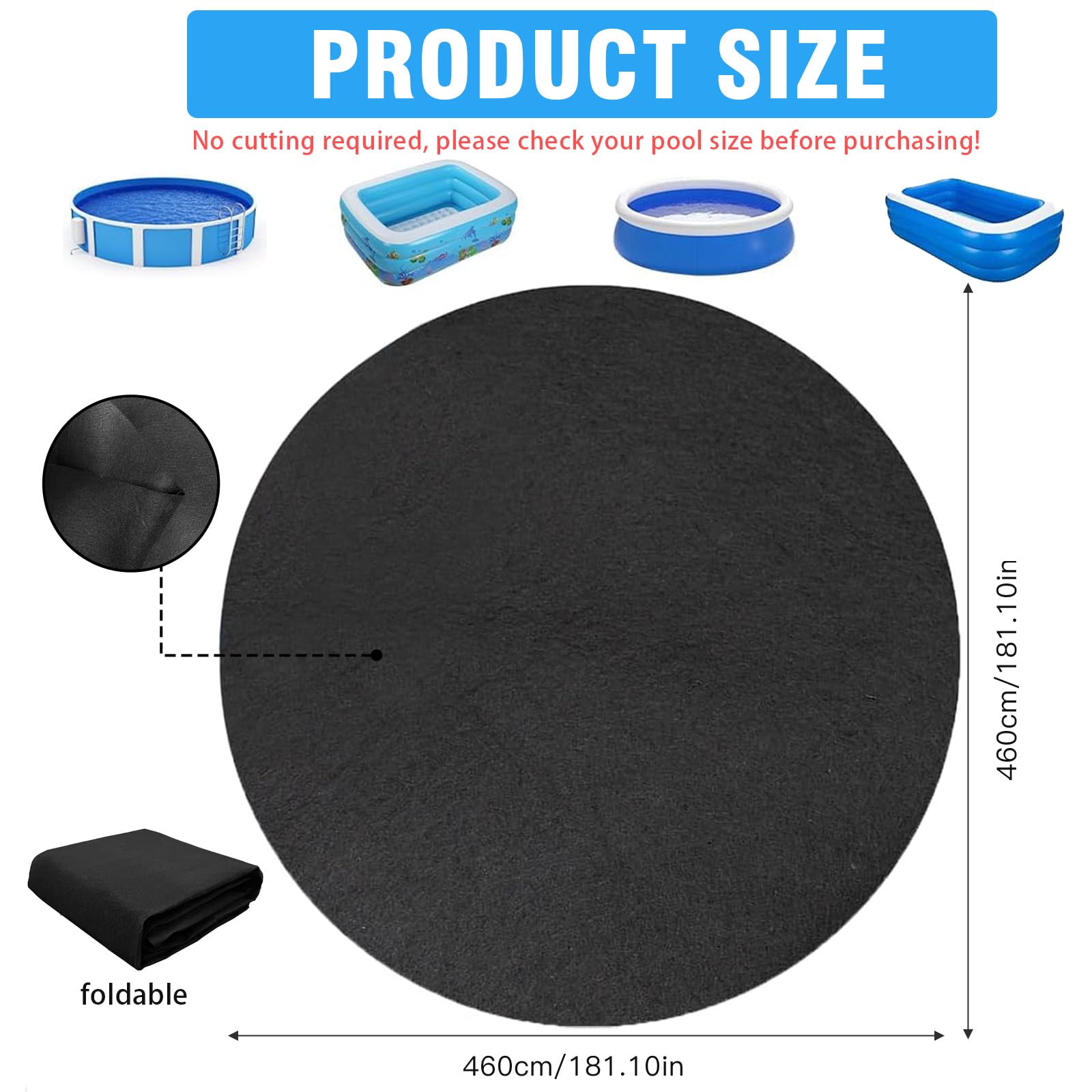 Base redonda para piscina, resistente lona de suelo para piscinas desmontables y jacuzzis, protección de suelo para exteriores para prolongar el revestimiento de la piscina, protección de suelo