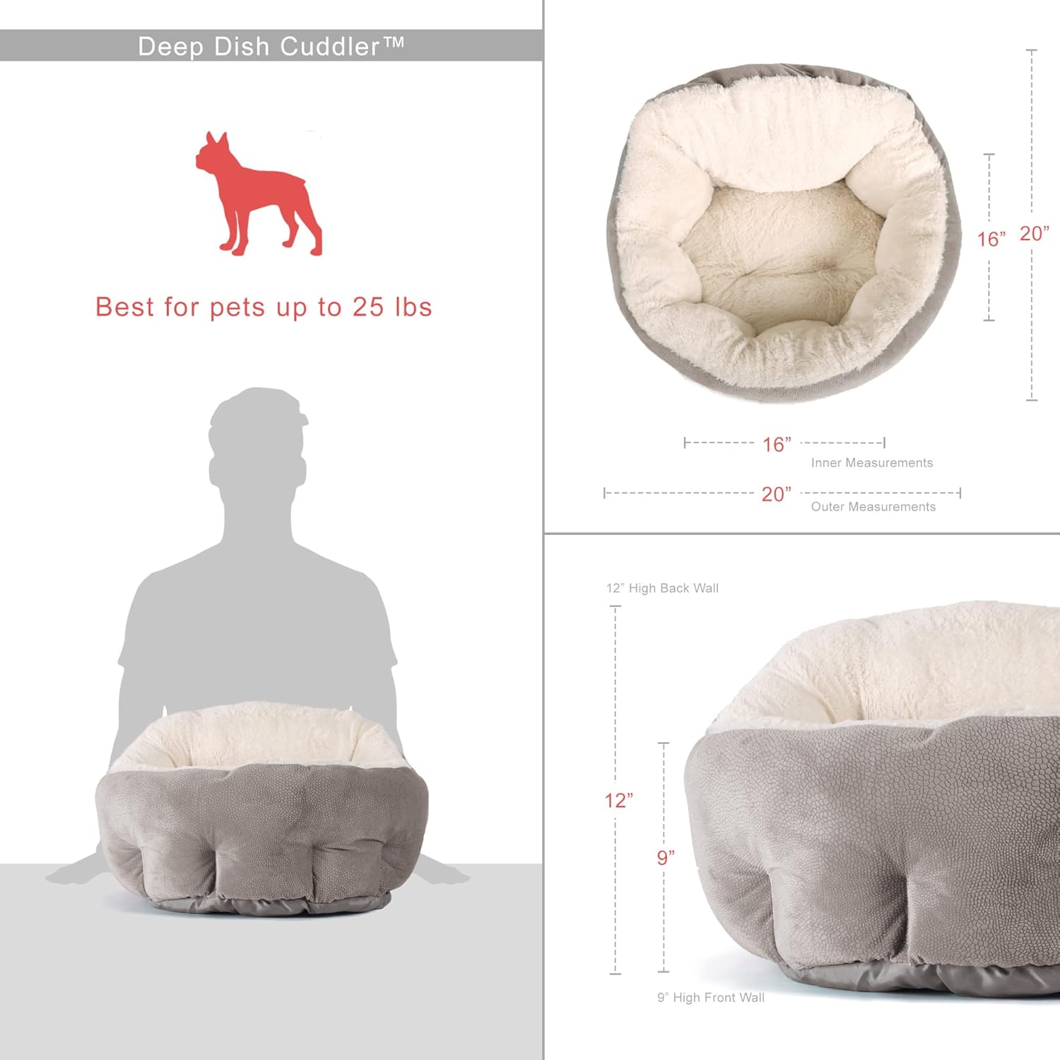 Best Friends by Sheri OrthoComfort Deep Dish Cuddler Ilan Microfiber Cat and Dog Bed, Gray, Standard : Pet Supplies