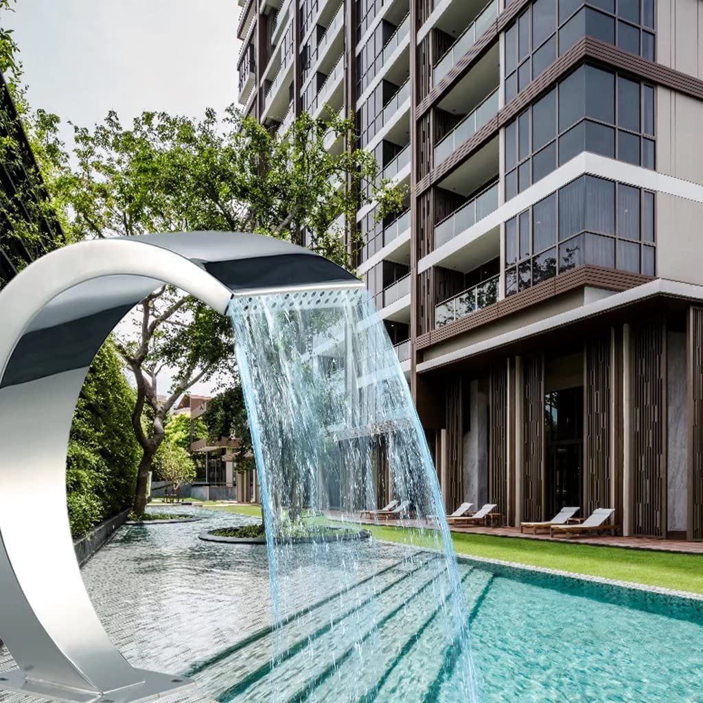 SIERINO Fontana a Cascata per Piscina in Acciaio Inossidabile - Fontana per Piscina in Argento per Esterni Decorazione da Giardino per Piscine Interrate Cascate Fontana, 11 Gancio ad Arco, 65 * 30 cm