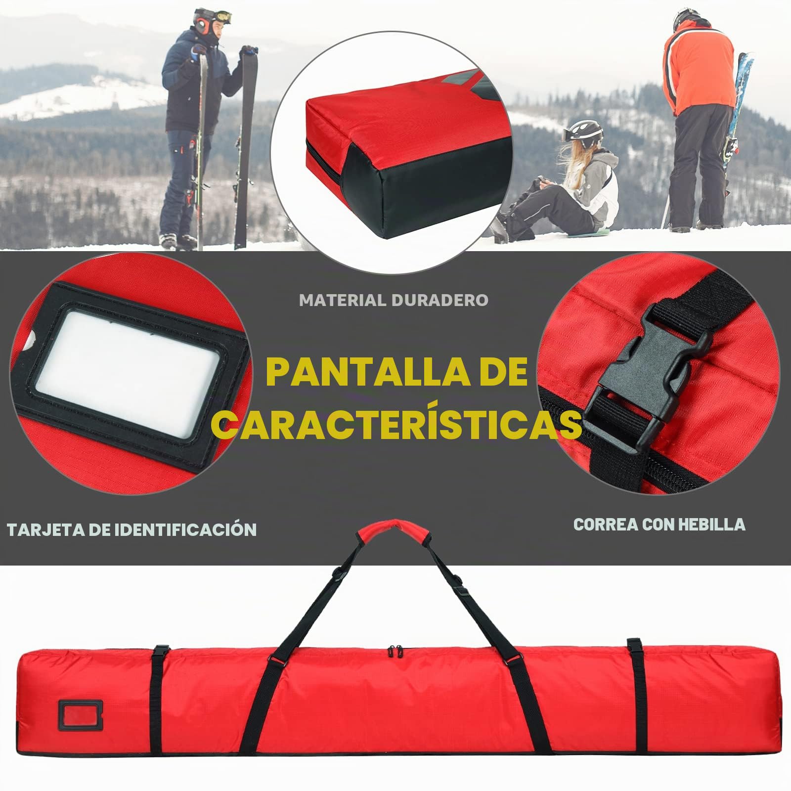 AUMTISC Bolsas para Kit de esquí Bolsa de Deportes de Invierno de Viaje Individual Acolchada para Transportar esquís Bolsillo para Equipo con asa Ajustable 170 185 cm