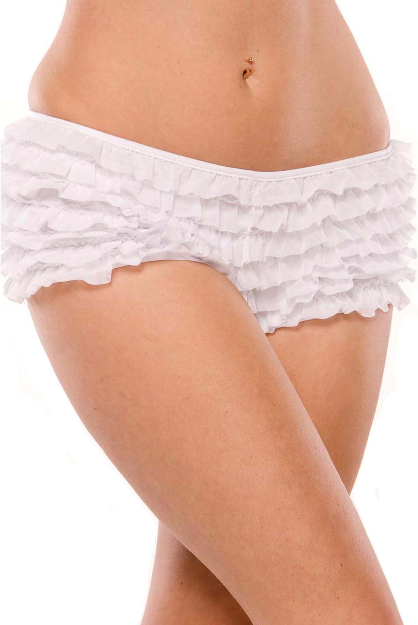Womens Plus Size Lingerie White Ruffle Bottom Boyshort Panties - Fits Size 18-22
