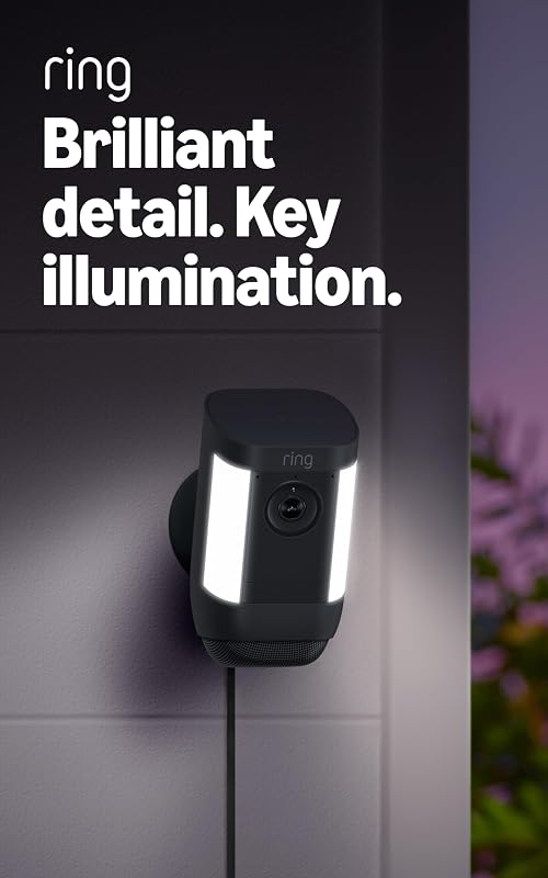 Ring Spotlight Cam Pro, Plug-In, Home or business security, Retinal 2K Video, Color Night Vision and Two-Way Talk with Audio+, Black