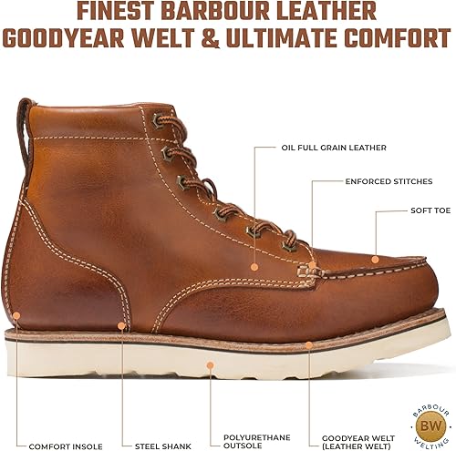 Miniatura 9 de Golden Fox - Botas de trabajo para hombre, con tacón corrido y costura superior alrededor suela, de 6 pulgadas