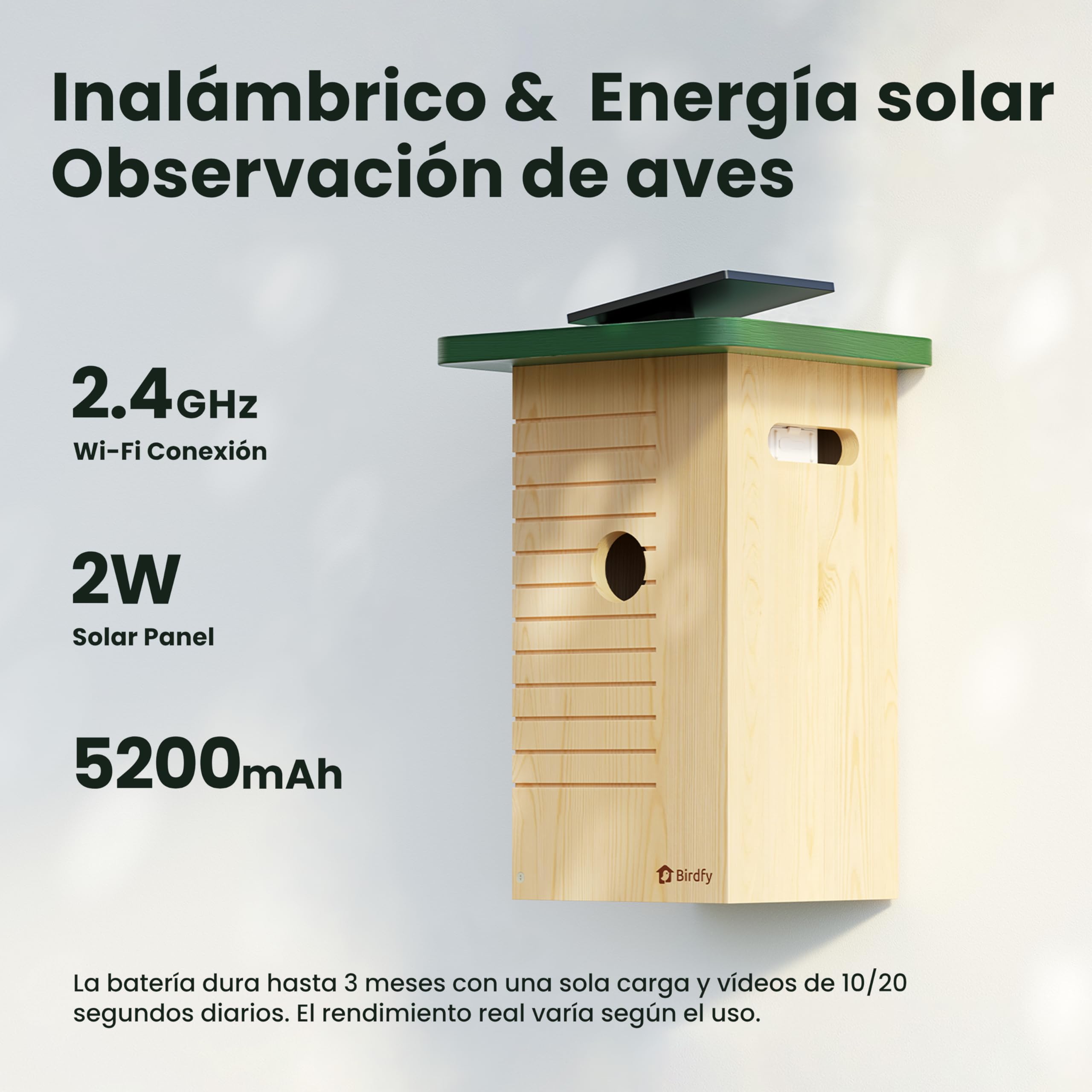Birdfy Pajarera con cámara, nido con cámara, cámara de 2 millones de píxeles, para exteriores, observación en tiempo real de la construcción de nidos y cría de aves, detección de comportamiento de
