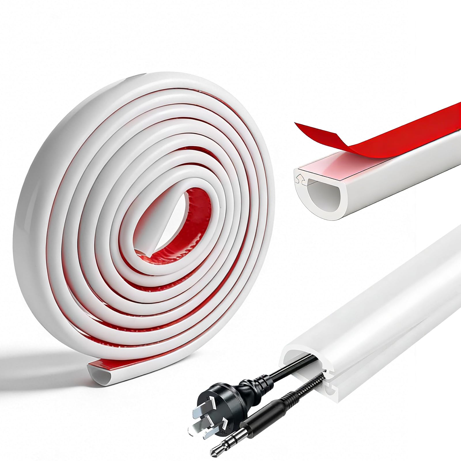 LOPYXBR 2 PCS 3M Cable Trunking Self Adhesive, White Trunking for Cables Flexible Silicone D Line Cable Trunking for TV Cables, Home Office and Garage Cables Hider(27mm x 11mm x 3M)