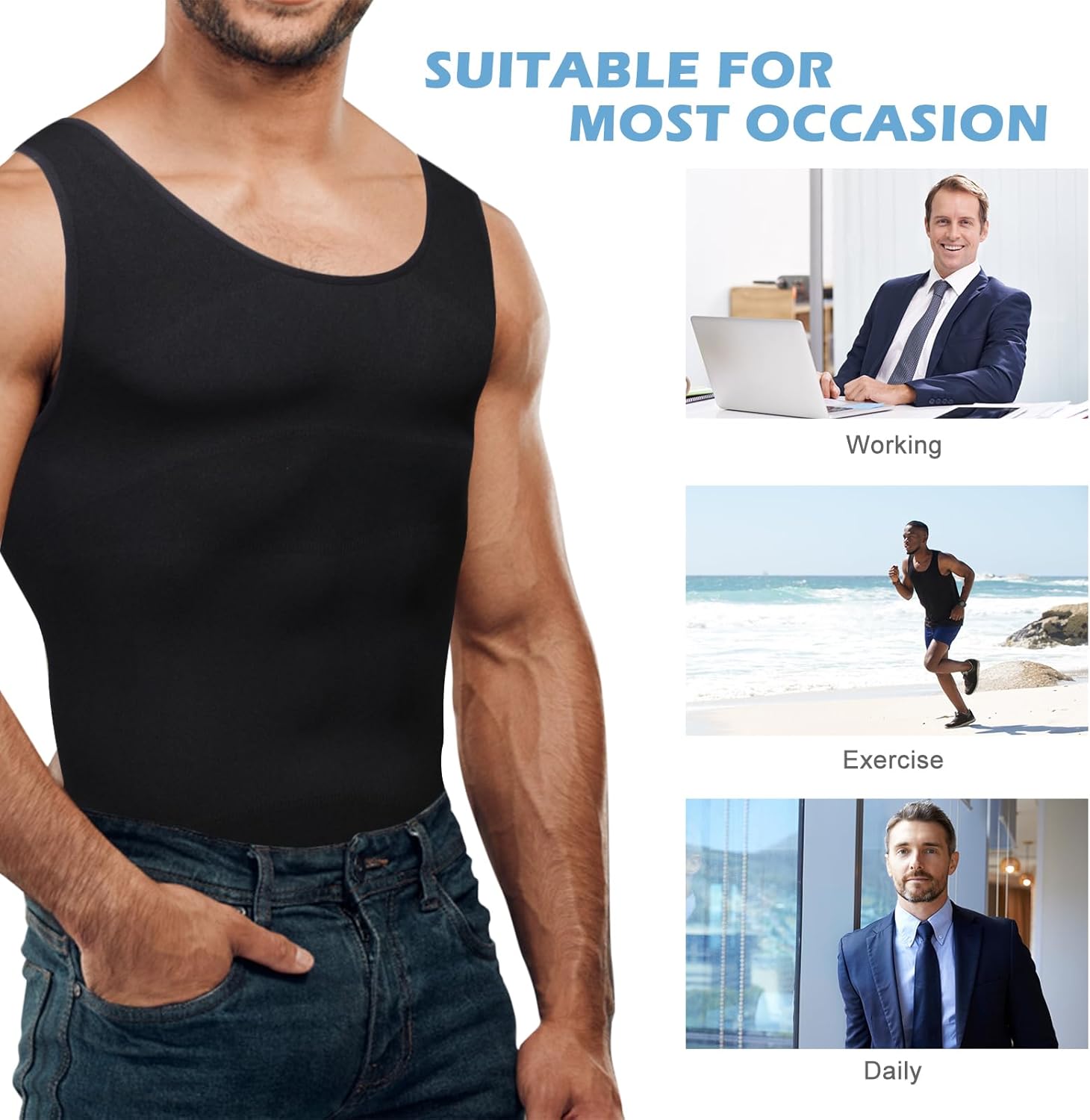 Gynecomastia Compression Shirt Men - Slimming Undershirt for Mens Shapewear, Body Shaper Compression Tank Top - Image 4