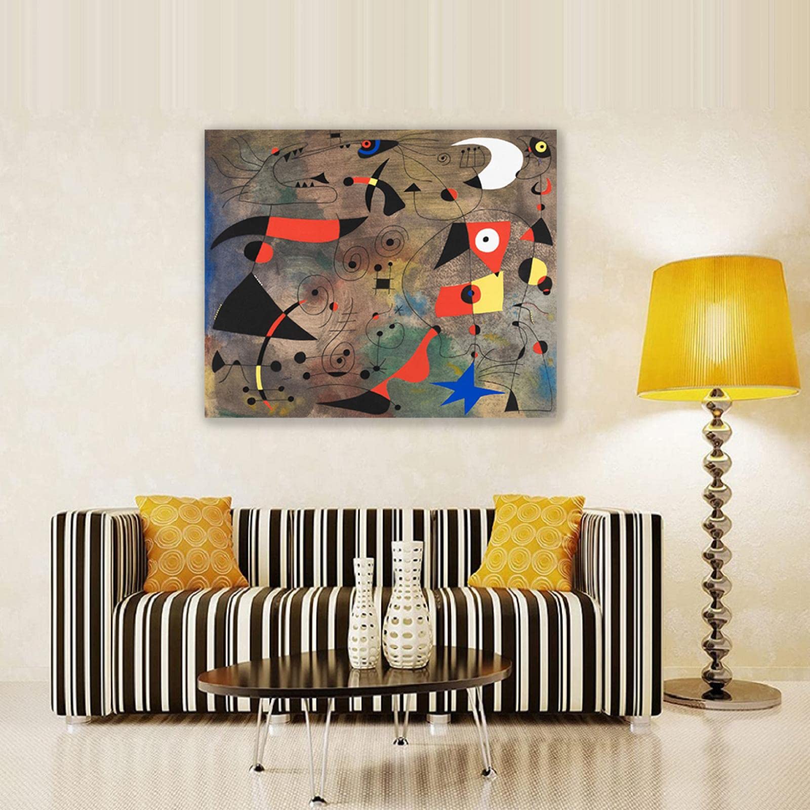 Joan Miro płótno sztuka ścienna słynne abstrakcyjne obrazy nadruk na płótnie (kobieta i ptak, 1959) reprodukcja sztuka plakat gotowy do powieszenia Joan Miro obraz do salonu dekoracja 30 x 40 cm w ramie
