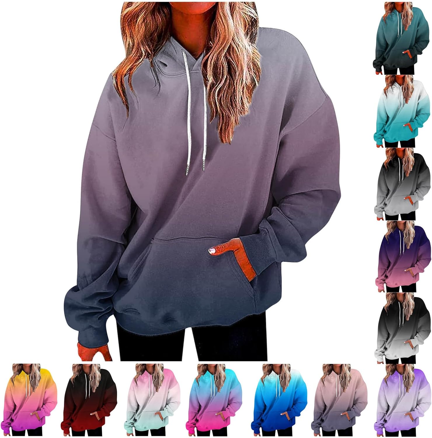 Hoodies for Women 2025 Fall Trendy Gradient Color Drawstring Pullover Tops Casual Loose Oversized Y2k Sweatshirts