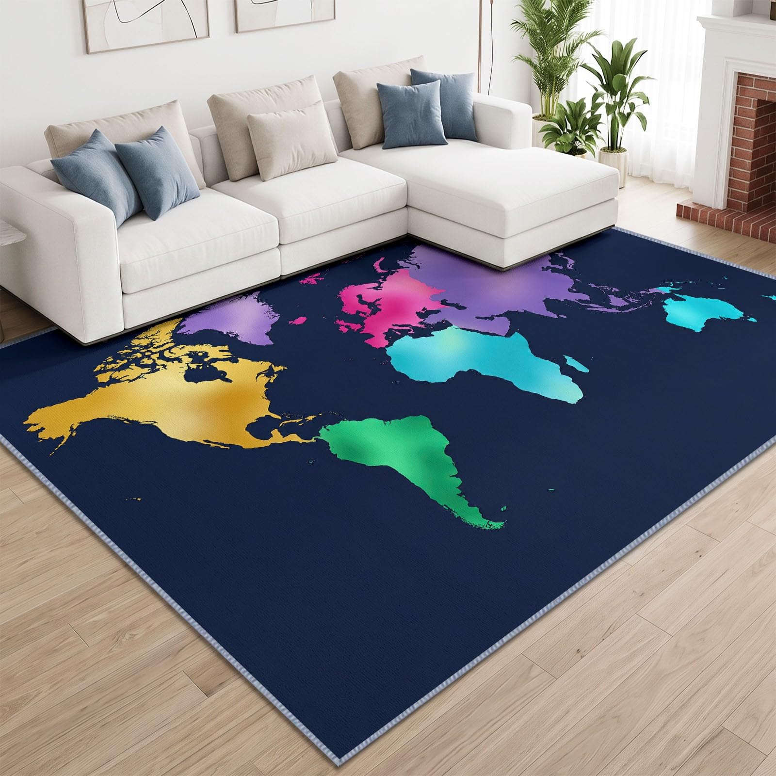 Generisch Waschbar Teppich Modern abstrakt Pflegeleicht Florrutschfest, Weltkarte Farbe Florrutschfest Faltbare Teppich 240 x 300 cm für Wohnzimmer Kinderzimmer Schlafzimmer Büro Esszimmer