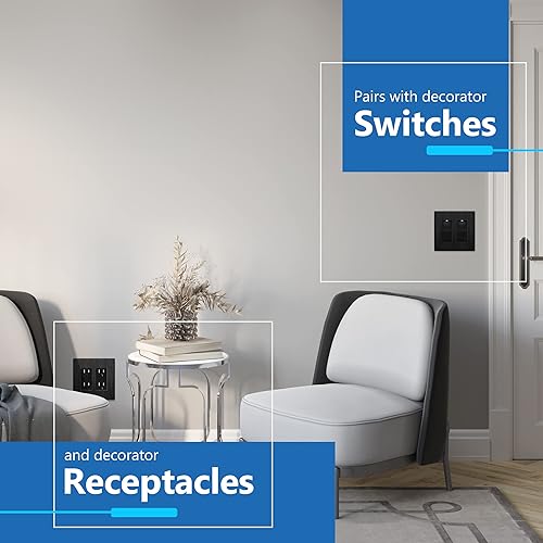 Miniatura 152 de LIDER - Cubierta decorativa de interruptor doble con acabado mate, placa de pared sin tornillos, tamaño mediano, 2 bandas, 4.88 x 4.92 pulgadas