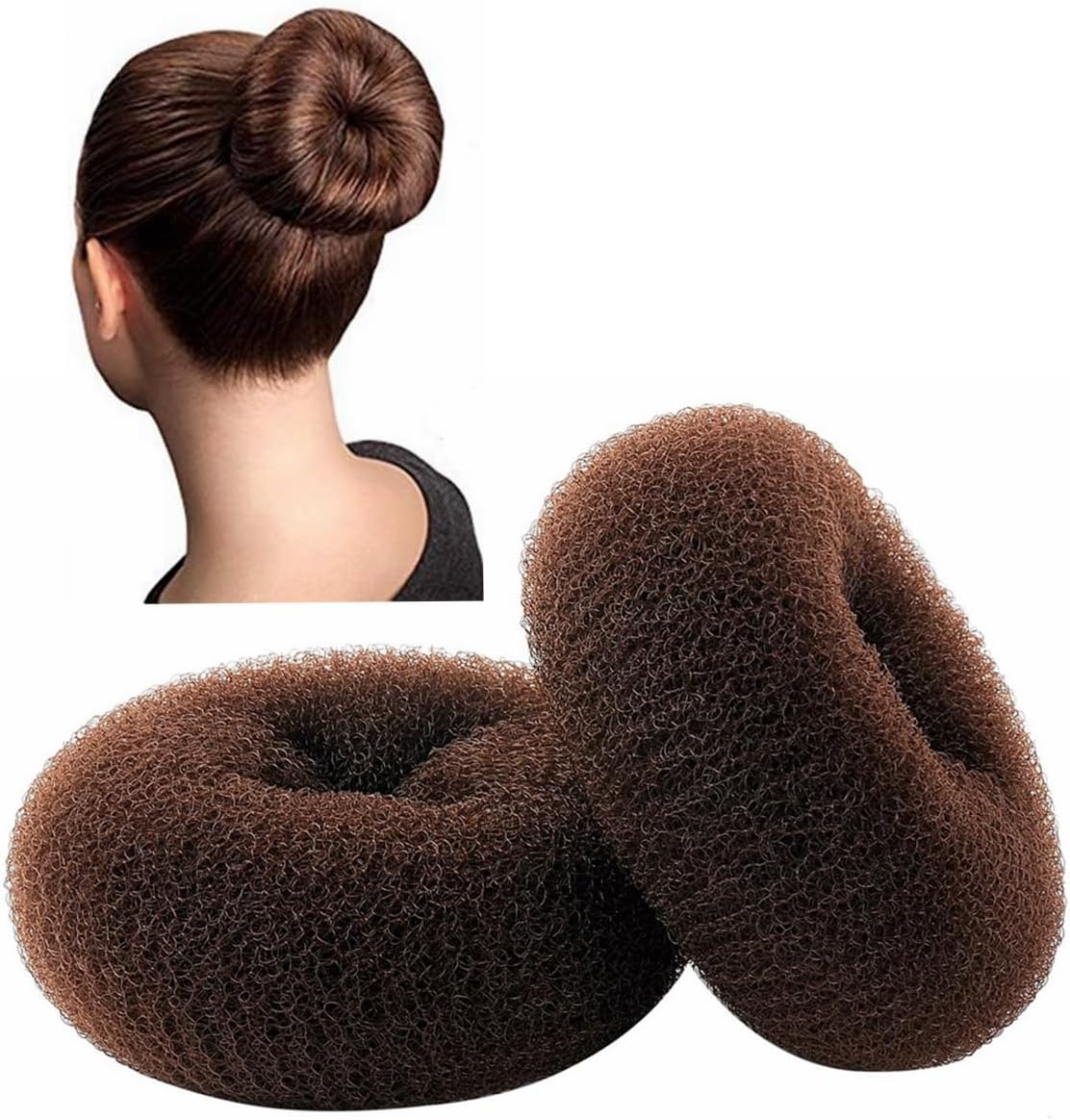 Hair Bun Maker Large 4.3 Inch (11cm) – 2 Pack Donut Bun Ring for Thick & Long Hair, Easy Sock Bun Maker for Women, Brown
